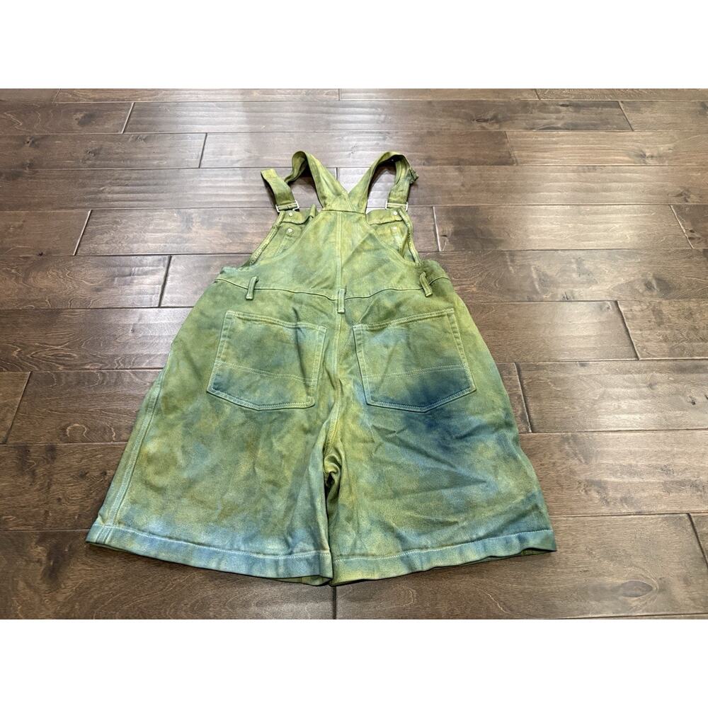 Skoozi Womens Tie Dye Green Blue Pockets Belt Loops Overalls Shorts Size L LARGE - Picture 3 of 8